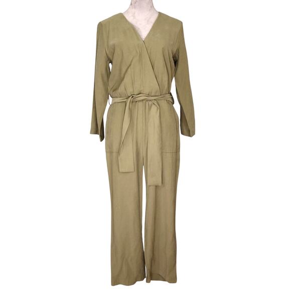 Elizabeth and James Jumpsuit Womens Small Green Faux Wrap Belt Boho Chic - Picture 1 of 16